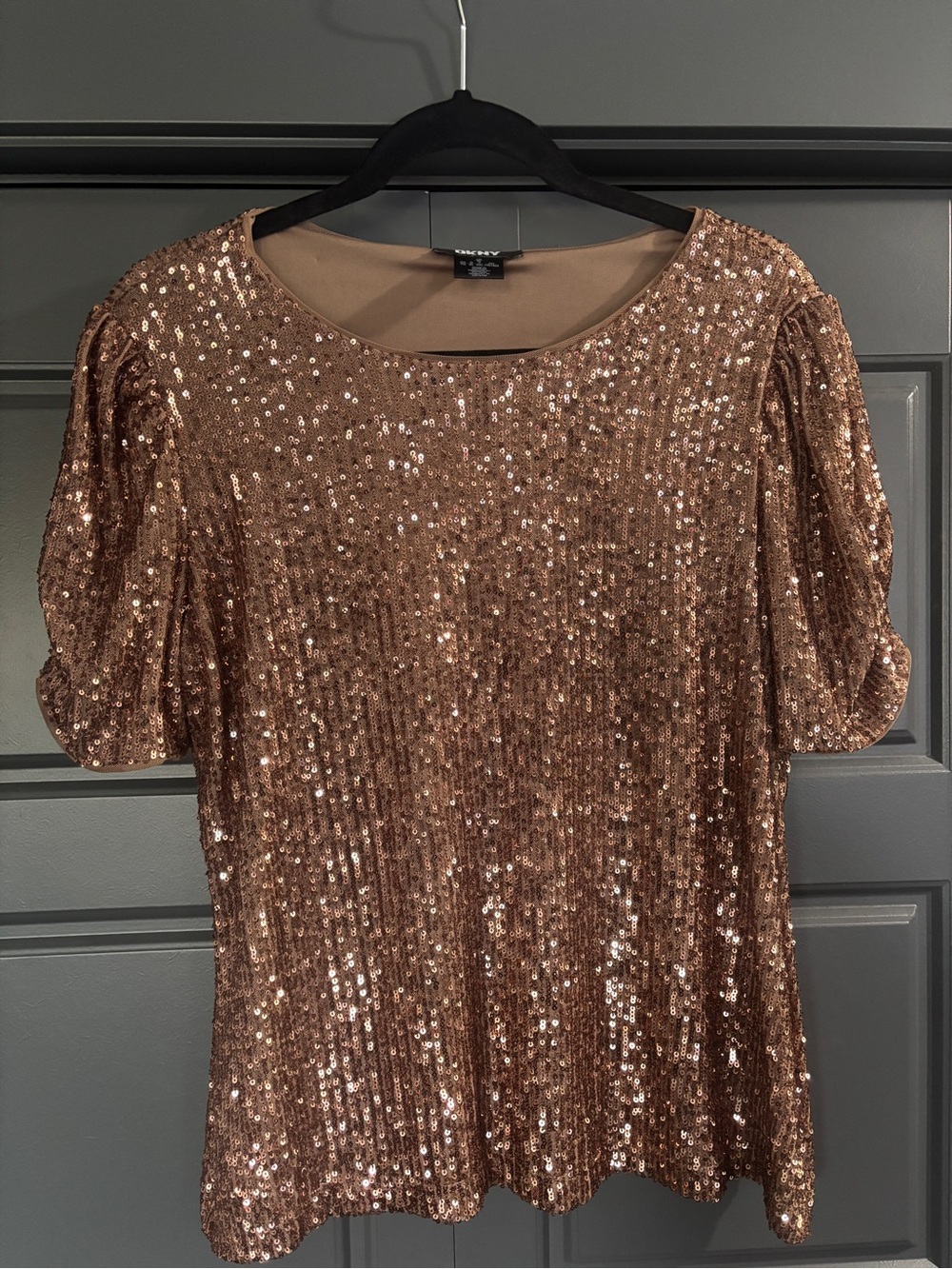 Sequin Puff-Sleeve Top - Rose Gold/Bronze Hue